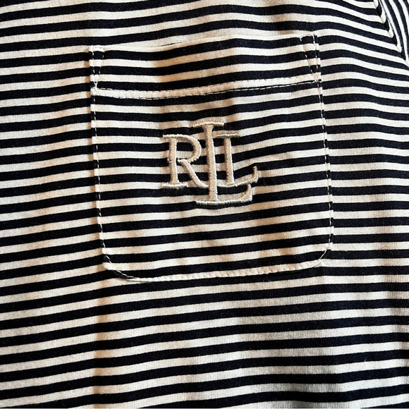 Lauren Ralph Lauren Navy and White Striped Shirt Dress Monogram Pocket Medium - Picture 3 of 7